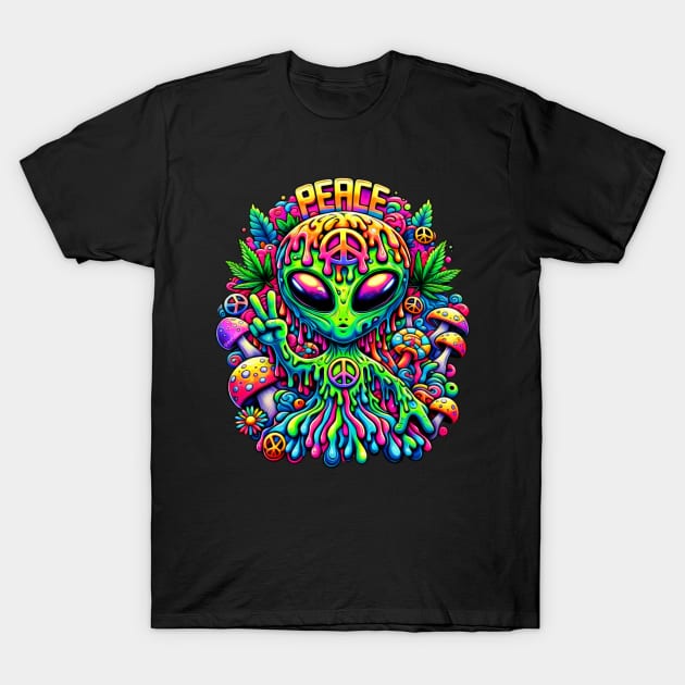 Colorful Peace Alien T-Shirt by Farbrausch Art